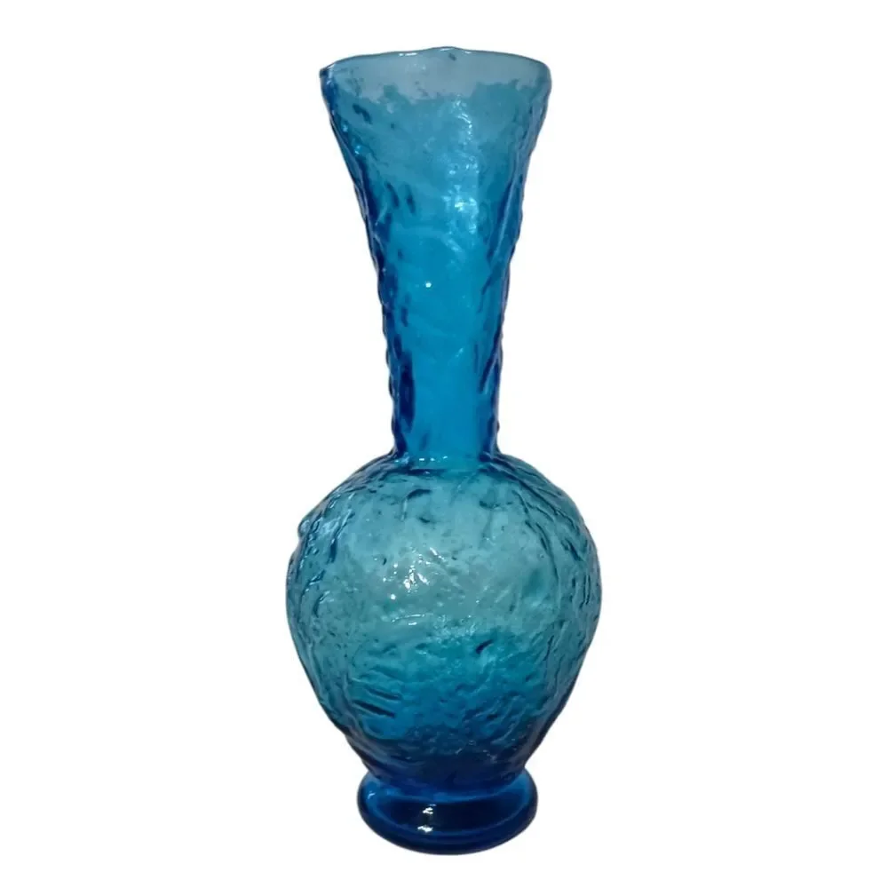 Empoli Glass Embossed Vase‎ Flared Blue Textured Italian Ikebana MCM Abstract